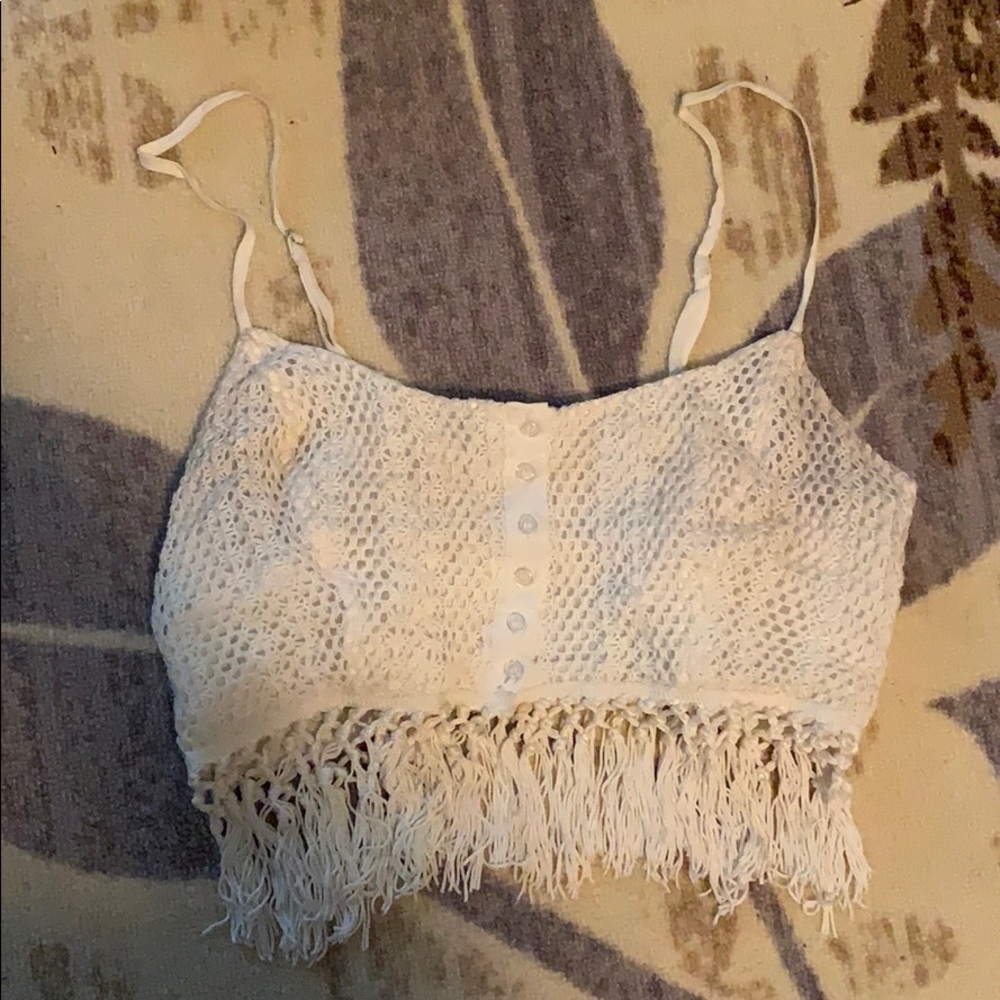 White fringe crop top